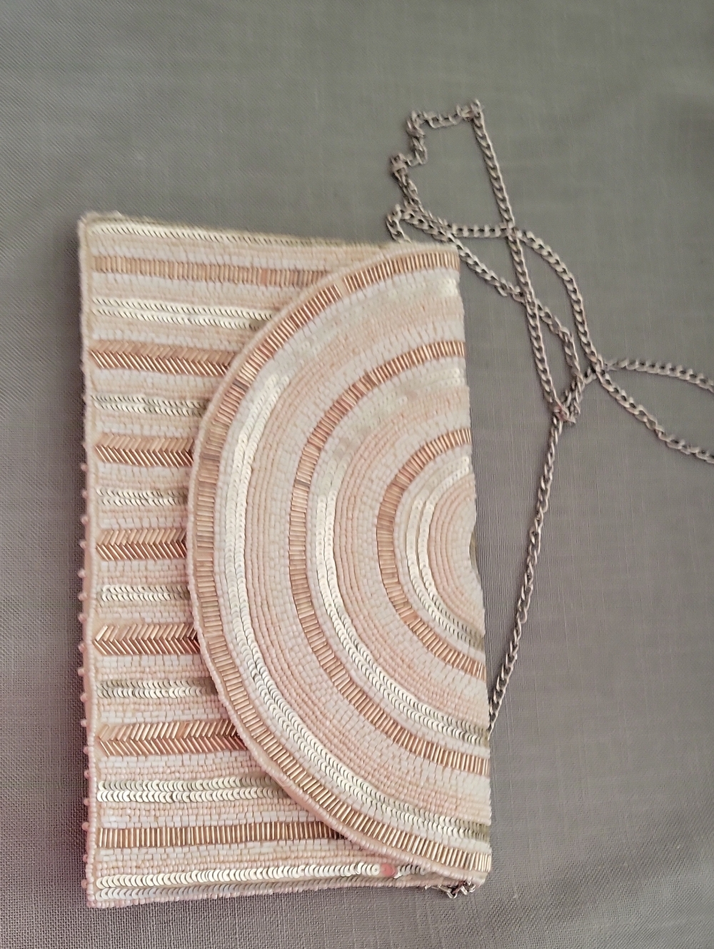 Express Beaded Crossbody Clutch in Blush and Gold
